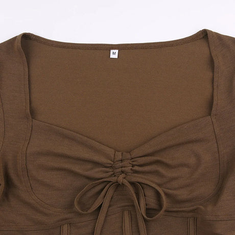 Y2k Chocolate Brown Flare Sleeve Top Matching Grunge Skirt