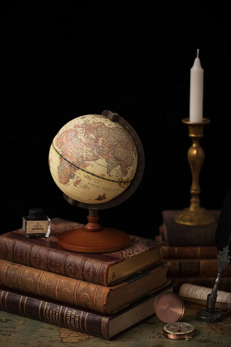 World Globe Earth Map Retro Wooden Base Desk Decor