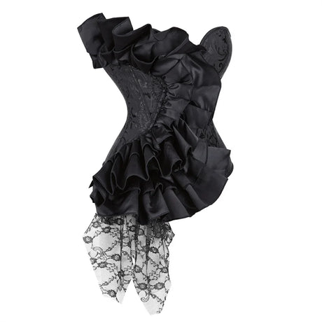 Lady Cataline's Black Ruffled Lace Gothic Overbust Corsets