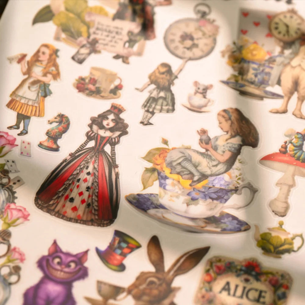 Alice In Wonderland 3 sheets A5 RUB ON Transfer Sticker Scrapbooking Junk Journal DIY Crafts