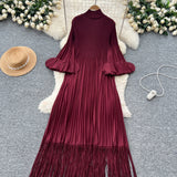 Petal Sleeves Pleated Tassel Dress Eight Colours