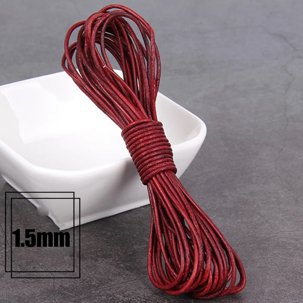 1/2/3/4/5/6/8mm 2 meter Red Coffee Genuine Leather Cord Flat/Round Rope DIY Jewellery Making