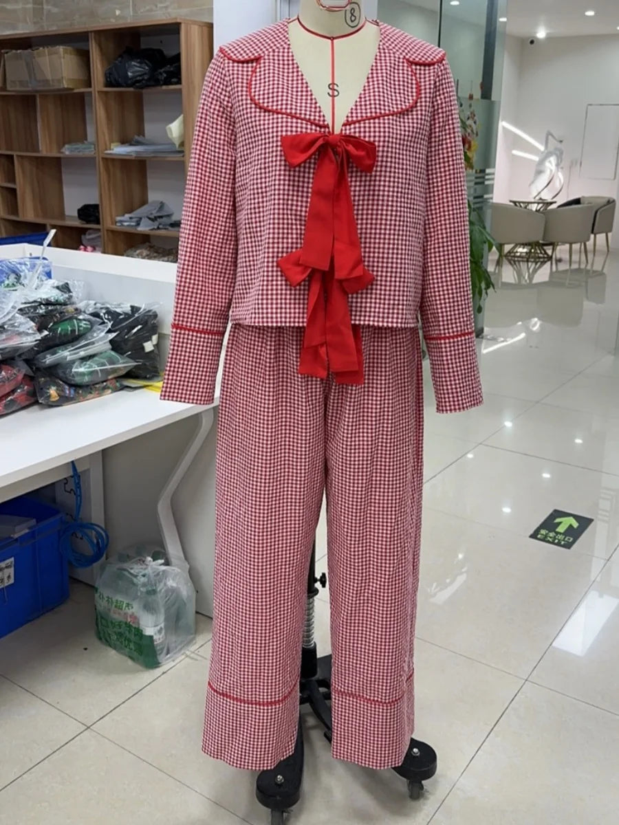 Christmas Pyjamas Big Red Bow 2 Piece PJs Set Sleepwear
