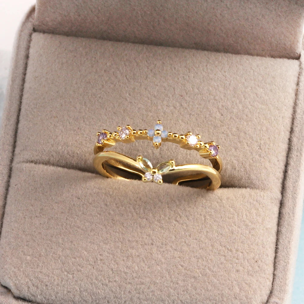 Sweet and Dainty Colourful Zircon Rings Gift Idea