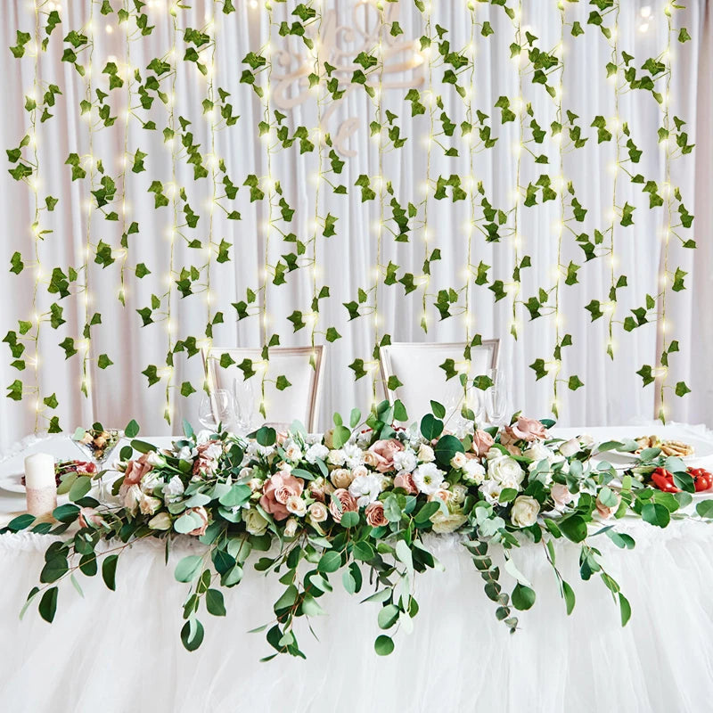 2/5/10M Silk Leaves Fake Creeper Green Leaf Ivy Vine LED String Lights Artificial Plants Decor