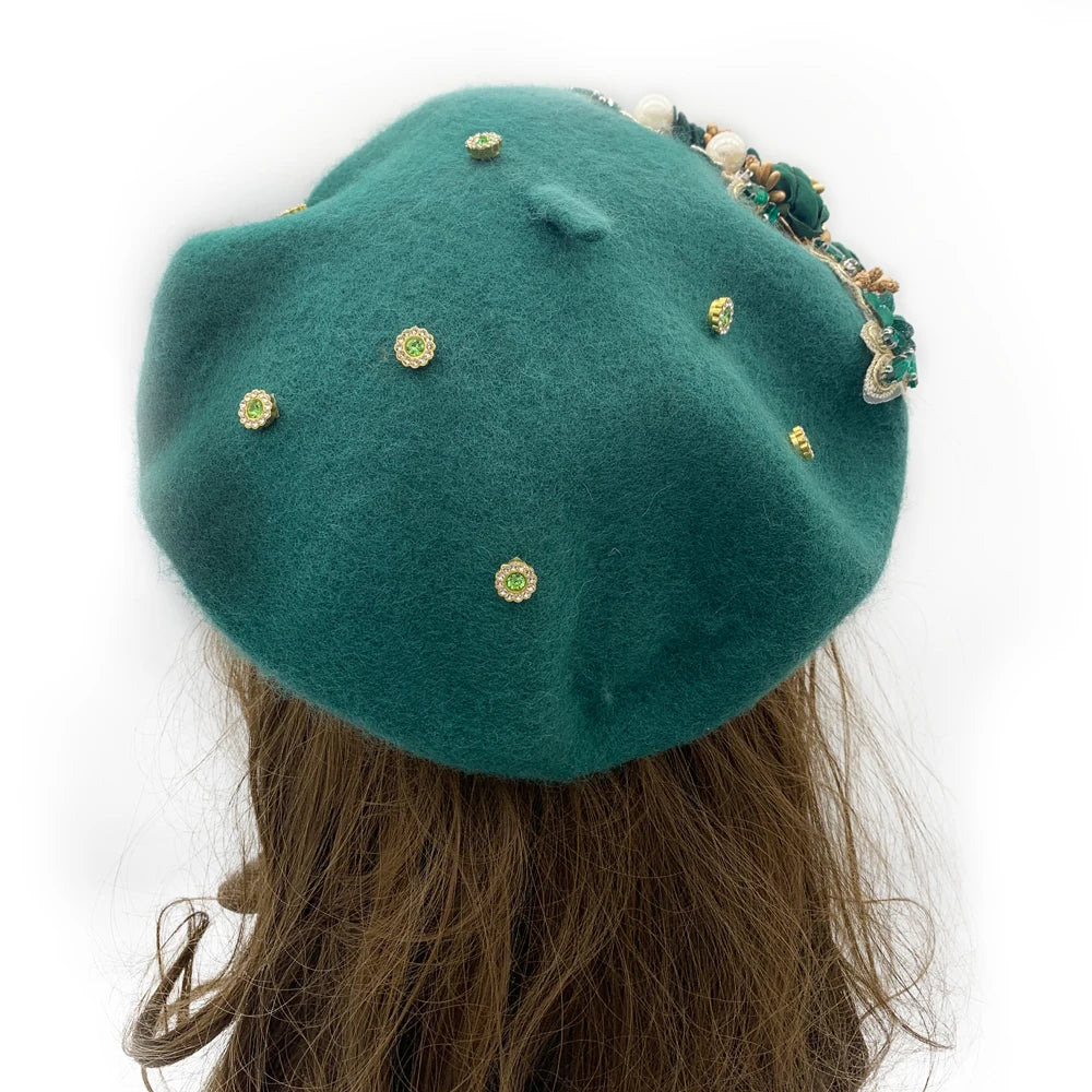 Margie's Flower Diamonte Winter Autumn Beret 10 Colours