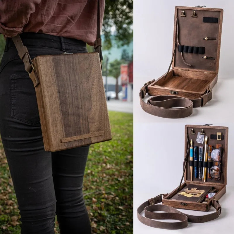 Wandering Writers Artists Wooden Messenger Box Bag Organiser