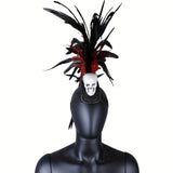 Gothic Punk Rock Skull Spider Mohawk Headband with Rhinestones Halloween Feathered Costume