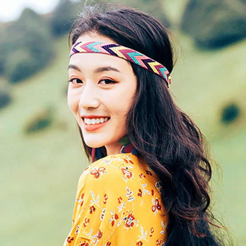 Boho Colourful Braided Headbands Vintage Non Slip Elastic Hairband Hair Accessories