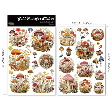 2 Sheet RUB ON Crystal Mushroom Stickers Junk Journal Craft Transfer Stickers DIY Scrapbooking Stickers