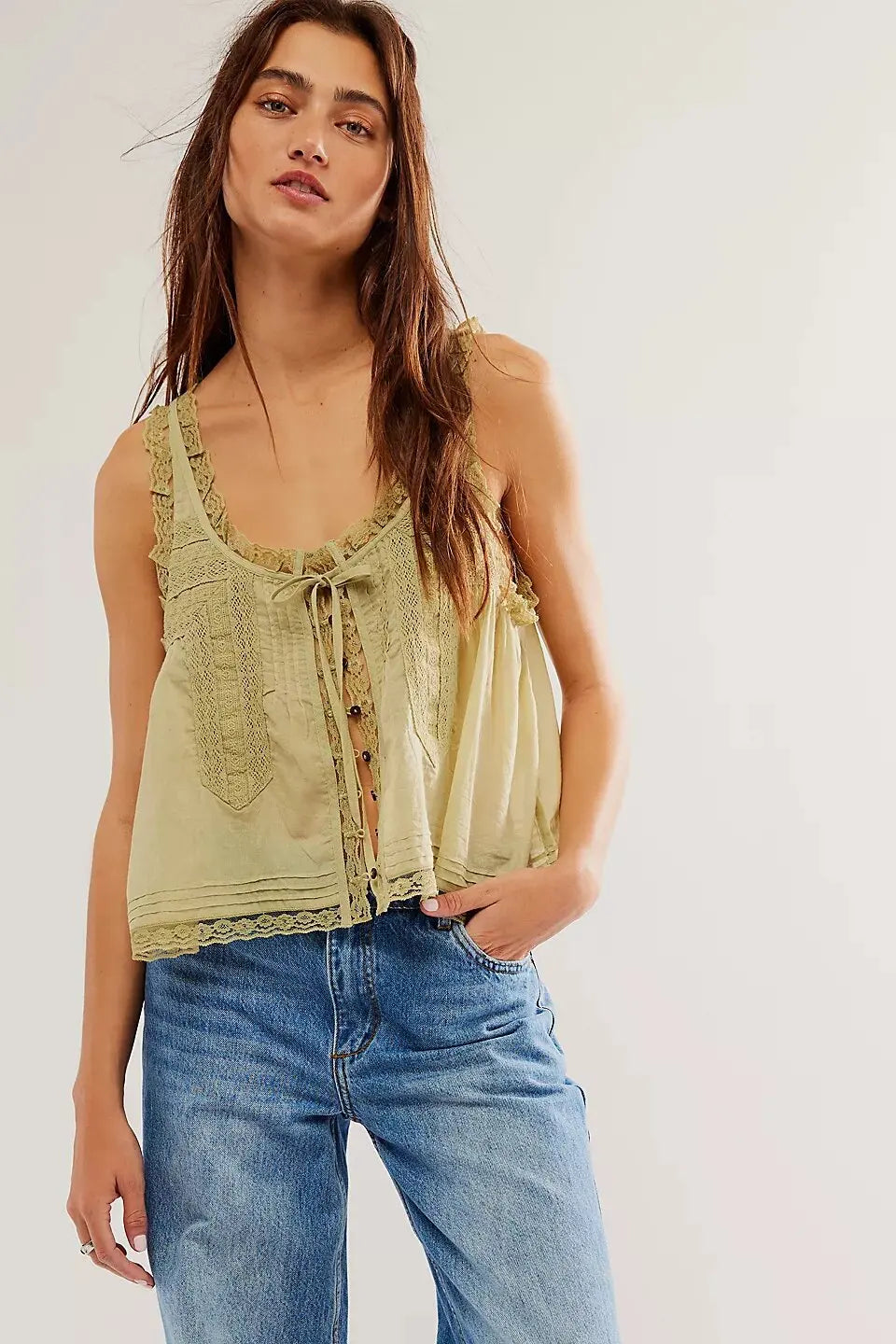 Pip's Summer Cotton Camis Crop Tops Boho Spliced Lace Tank Tops