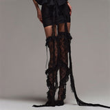Gothic Lolita Ruffle Long Stockings Cosplay Costume Floral Lace Thigh High Socks