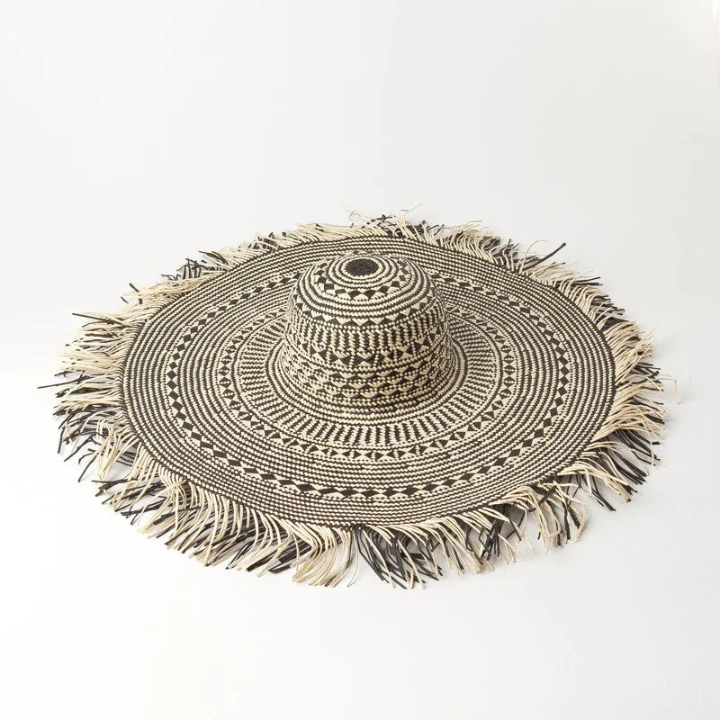 Black and White Large Brim Floppy Straw Summer Hats