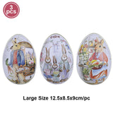 3 or 6 Large Medium Small Easter Eggs Bunny Pattern Metal Egg Shaped Candy Gift Box Easter Decoration
