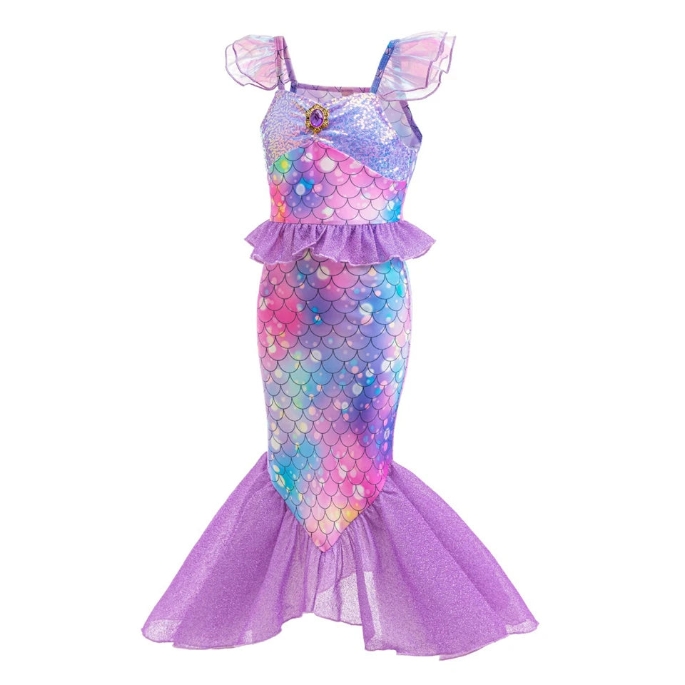 Little Girl Mermaid Ariel Princess Dress Halloween Cosplay Children's Birthday Party Costume
