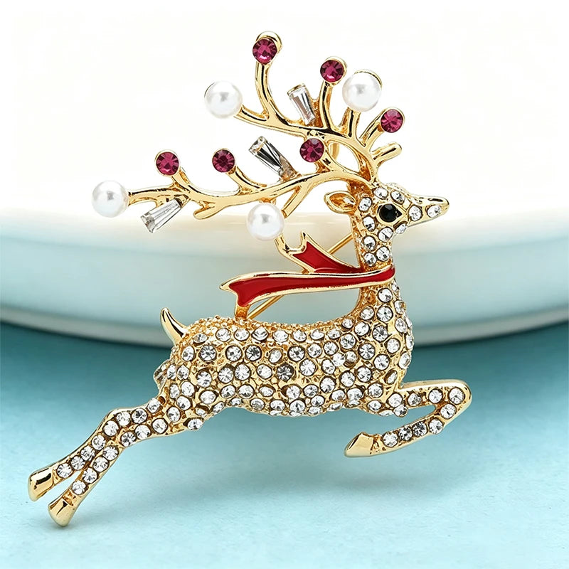 Leaping Christmas Deer Brooch
