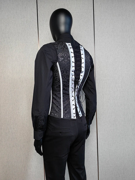 Men's Formal Boned Waistcoat Corset Vest Lace Up Burlesque Performance Stage Costume