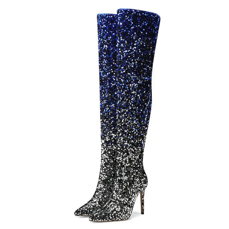 Galaxy Thigh High Boots Gradient Sequin Stretch Boots 11CM Heels