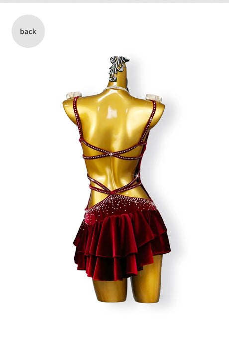 Red Velvet Latin Dance Dress Professional Cha-Cha Line Suit