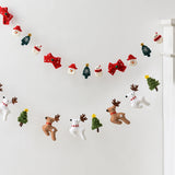 180cm Wool Felt Christmas Garland Handmade Snowman Reindeer Pom Pom Banner for Xmas Tree Wall Mantel Decor