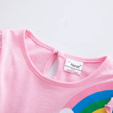Girls' Long Sleeve Unicorn Dress Two Pockets Rainbow Sleeves