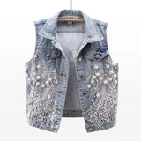 Lace Beaded Denim Vest