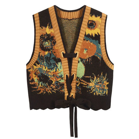 Van Gogh Sunflowers Folk Style Artist Sweater Vests Knitted Reversible Clothes
