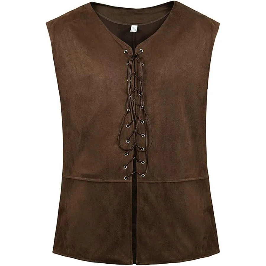 Men's Medieval Faux Suede Vest Sleeveless Shirt Vikings Cosplay Archer Costume