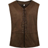 Men's Medieval Faux Suede Vest Sleeveless Shirt Vikings Cosplay Archer Costume