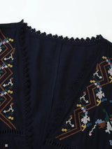 Toni's Totem Flower Navy Embroidered Short Sleeve Jacket Short Coat