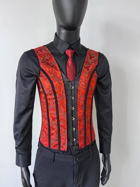 Vintage Circus Men's Boned Waistcoat Corset Vest Lace Up Burlesque Performance Stage Costume