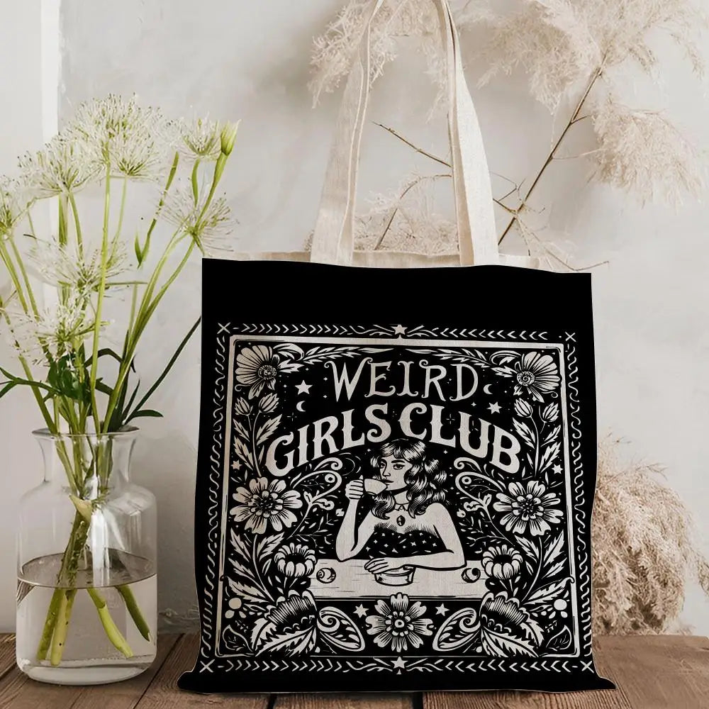 W-Weird G-Girls Club Storage Bags Double-Sided Print Canvas Tote Bag Large Capacity Shopping Bag