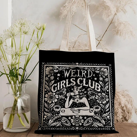 W-Weird G-Girls Club Storage Bags Double-Sided Print Canvas Tote Bag Large Capacity Shopping Bag