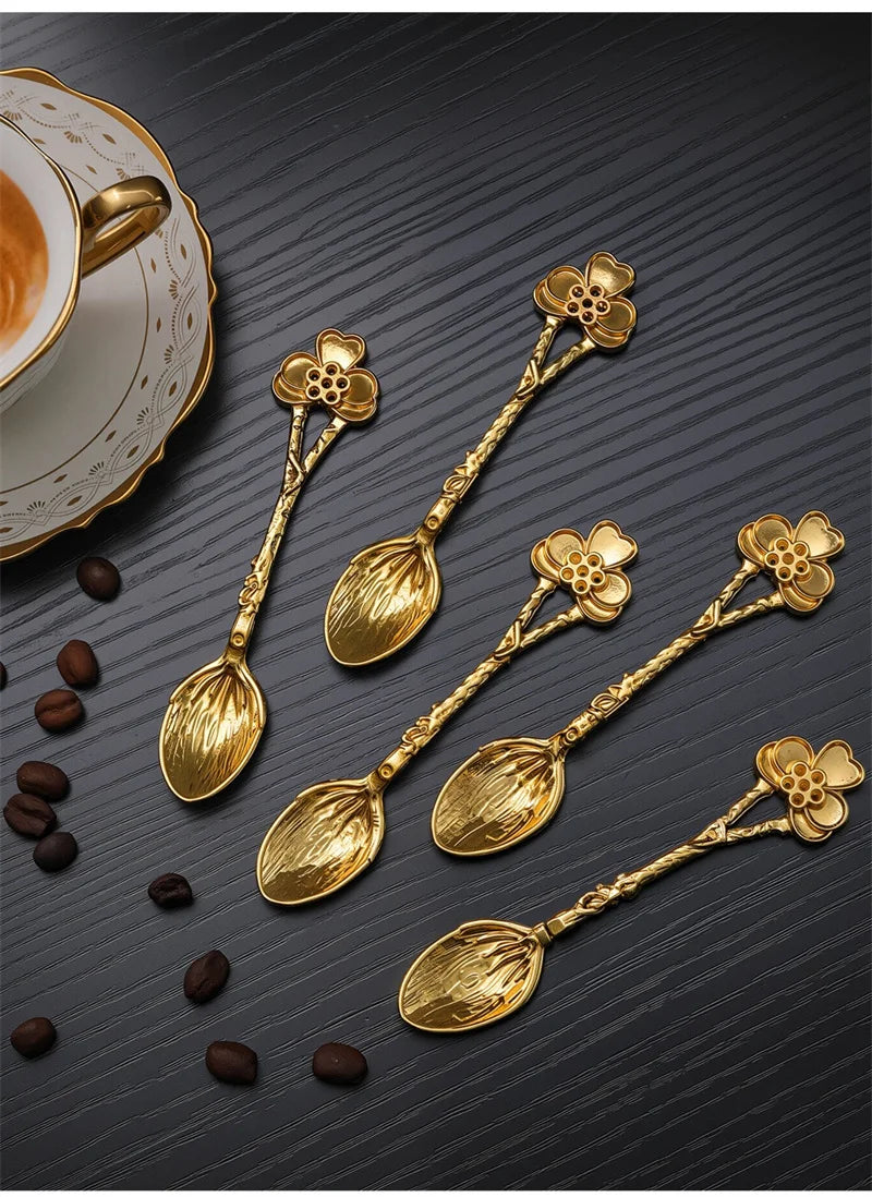Golden Dragonfly Flower Bird Starfish 11CM Mini Spoon Teaspoon
