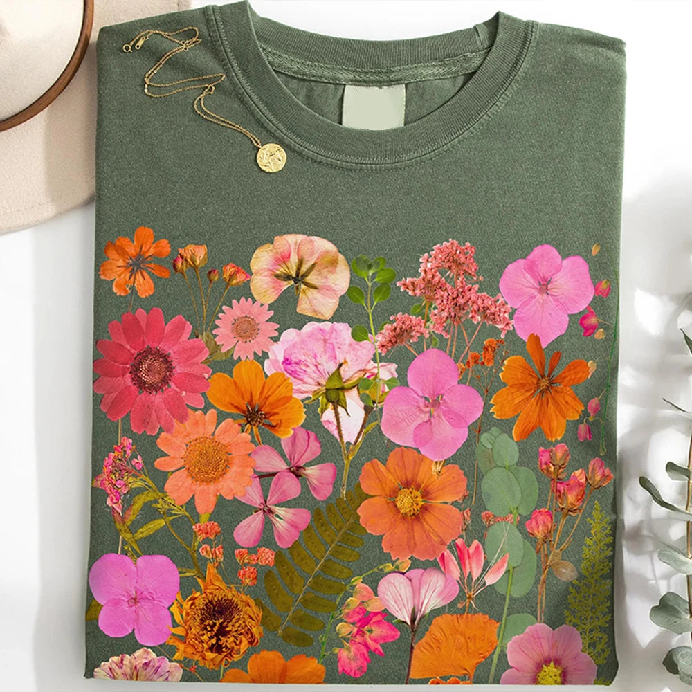 Pressed Flower T-shirt Nature Lover Tee Gardener Gift