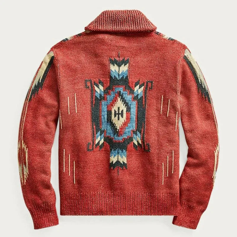 Native American Inspired Mens Autumn Warm Winter Knitted Cardigan Sweater Jacket