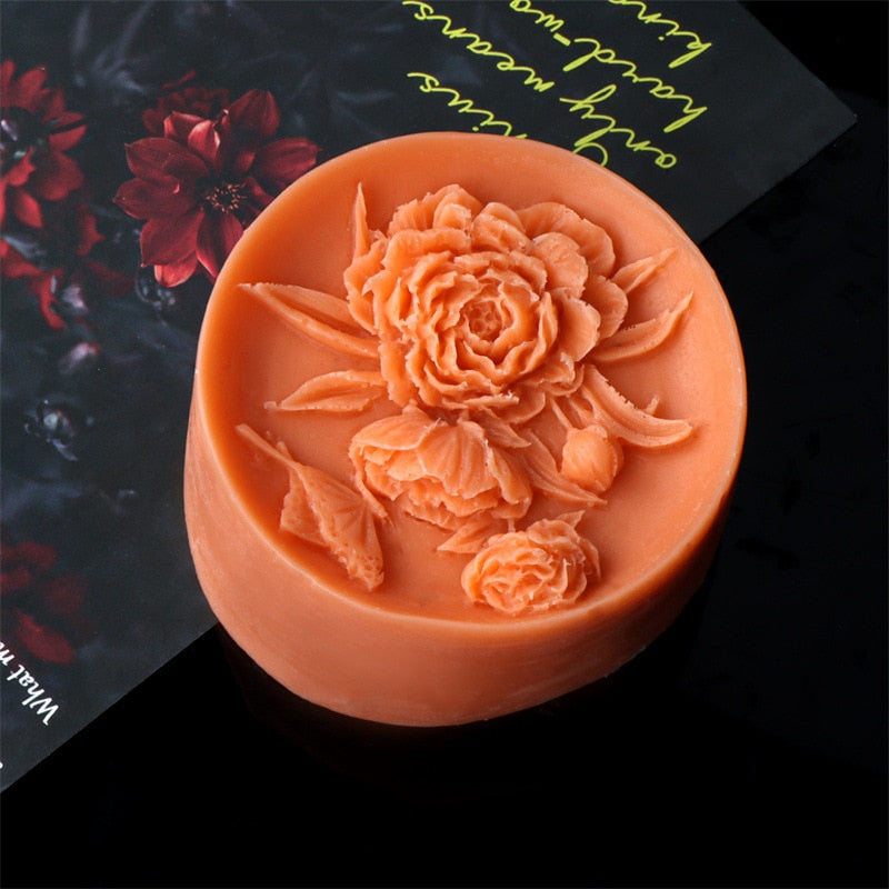 Round Peony Silicone Soap Moulds DIY Candle Resin Chocolate Ice Soap Making Tool