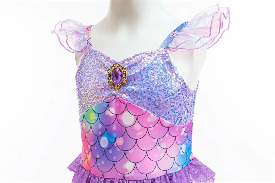 Little Girl Mermaid Ariel Princess Dress Halloween Cosplay Children's Birthday Party Costume