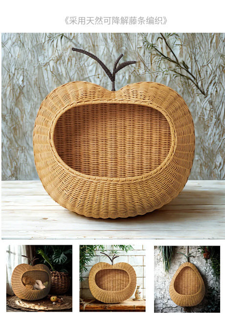 Handwoven Fruit Shape Wall Basket Apple Pear Wall-Mounted Storage Childrens Room Decor