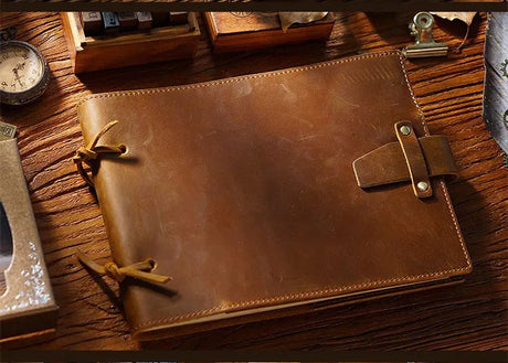 Stitched Genuine Leather Notebook 6 Colours Handmade Journal with Lock Blank Kraft Paper 200 Pages Sketchbook