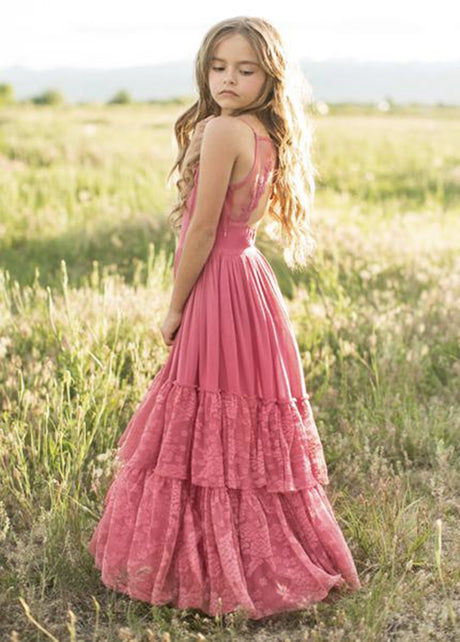 Girls Maxi Lace Chiffon Photoshoot Dresses For 3-15 Years