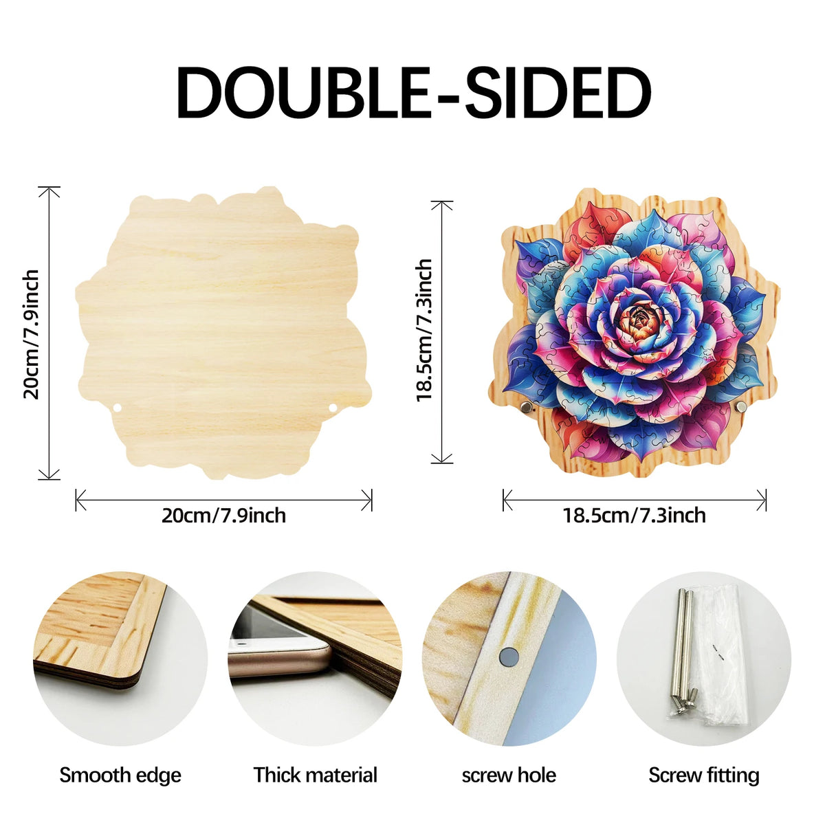 Rainbow Rose 73 Pieces Unique Shapes Wooden Jigsaw Puzzles