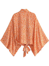 Tangerine Boho Floral Kimono Wrap Top