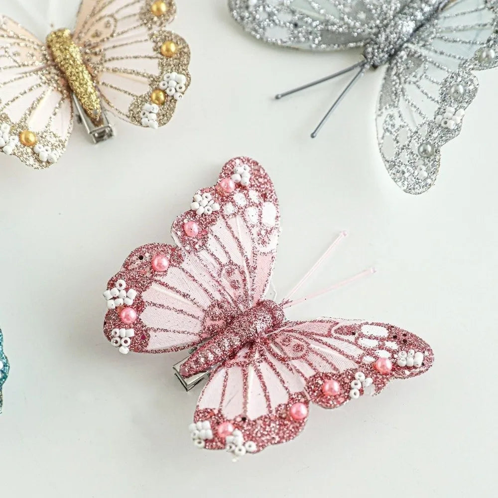 Glitter Christmas Butterflies Ornaments Sparkling Christmas Tree Decorations with Clips
