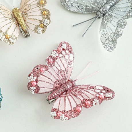 Glitter Christmas Butterflies Ornaments Sparkling Christmas Tree Decorations with Clips