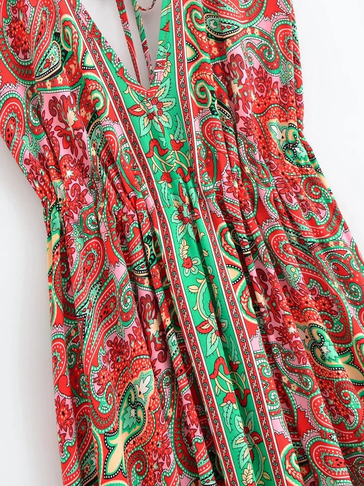 Nahlia's Wild Floral Backless Beach Boho Maxi Dress