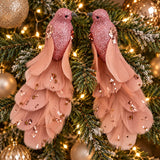 Pink Feather Birds 2PCS Christmas Bird Ornaments Christmas Tree Clips
