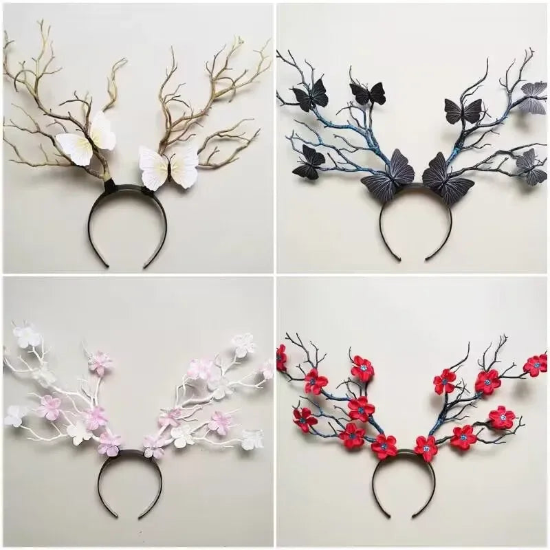 Forest Goddess Headwear Antler Deer Flower Crown Headbands Long Branches Photo Shoot Props