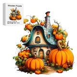 Pumpkin Cottage Wooden Jigsaw Puzzle Irregular Shaped Pieces