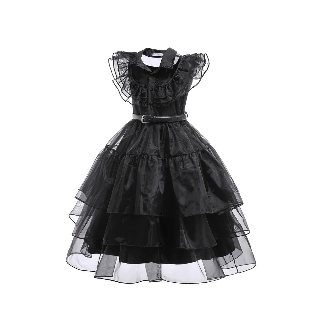 Wednesday Addams Cosplay Costume Girls Black Gothic Dress Sets